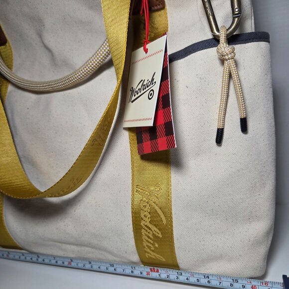 NWT Woolrich x Target Large Canvas Tote Bag Yellow Branded Webbing Carabiner - Picture 10 of 10